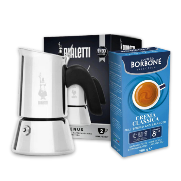 Promo Bialetti Venus 2 tazas + Borbone Molido