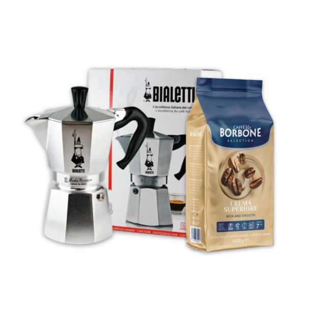 Promo Bialetti Moka 6 tazas + Borbone Crema Superiore 1kg en grano
