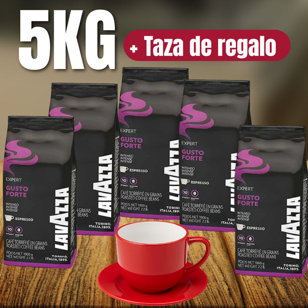 Pack 5 kg Café en granos Lavazza Forte con Taza en Regalo